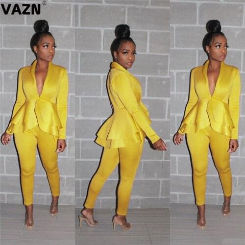VAZN SFY056 new arrival 2019 summer sexy lady 4colors long set full sleeve hartel set young girl casual chic new set