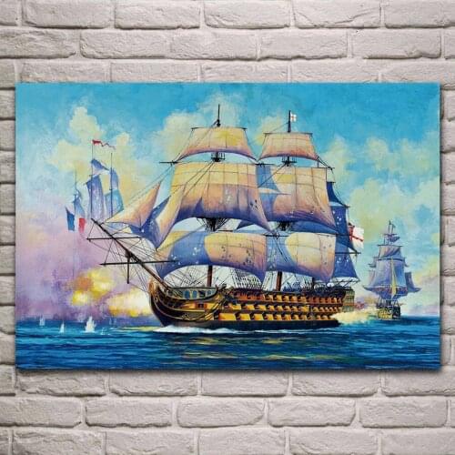 Retro royal navy gunship sailing first rank ship artwork living room decor home wall art decor wood frame fabric posters KJ174
