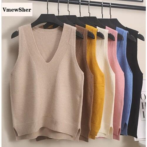 VmewSher New Spring Autumn Women Vest Knitted Casual Sleeveless Sweater Pullover Office Lady Elegant Knitwear Jumper Top Fashion
