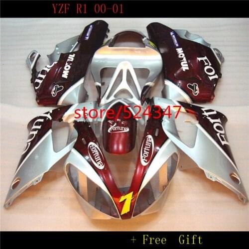 High grade Fortuna silver bodyworks for fairings YZFR1 2000 2001 yzf 1000 YZF R1 00 01 ABS plastic body