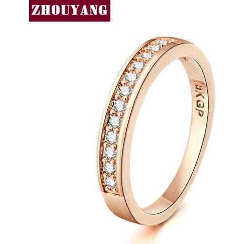 ZHOUYANG Wedding Ring For Women Lover Classic Micro-inserts Cubic Zirconia Wedding Engagement Ring Rose Gold Color Jewelry R062