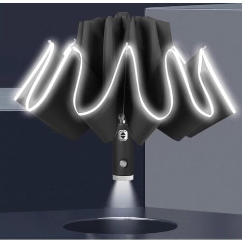 Men LED Reverse Umbrella Flashlight Reflection Umbrellas Folding Black Coating Umbrella Anti UV Automatic Umbrellas Dropshipping