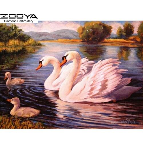 ZOOYA 5D Diamond Painting Swan Full Square Animals Diamond Embroidery Swan Pictures Of Rhinestones Cross Stitch Home Decoration