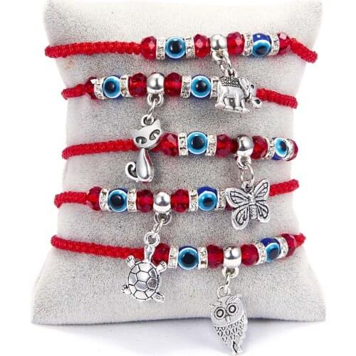 1Pcs Lucky Red String Thread Hamsa Pendant Bracelet Blue Turkish Evil Eye Charm For Women Men Handmade Friendship Jewelry Gift