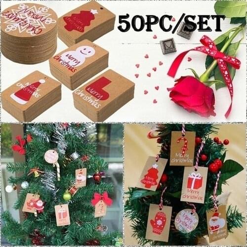 50 Pcs / Set Brown Kraft Paper Merry Christmas Paper Mark Tags Christmas Gifts Decoration Party Favors DIY Baking Bags Tag