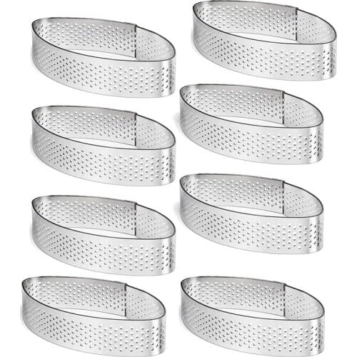 8 Pack Stainless Steel Tart Ring,Cake Mould Baking Tools,Heat-Resistant Perforated Cake Mousse Ring (Boat)