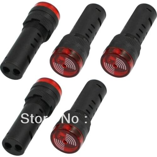AD16-16SM Red LED Fault Signal Indicator Light Flashing Buzzer Black AC 220V 16mm Mounting Hole