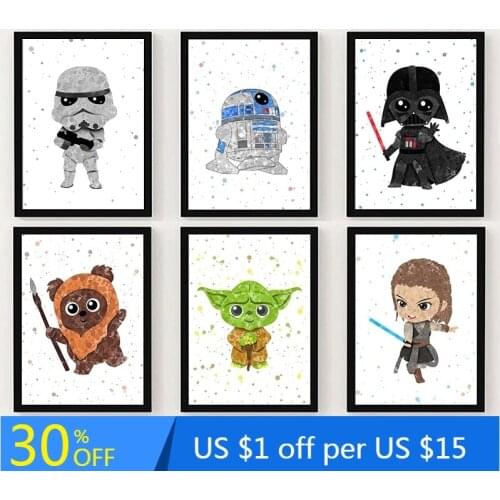 Star Wars Watercolor Art Disney Canvas Painting Creative Abstract Poster Print Wall Art Picture Childrens Bedroom Home Decor