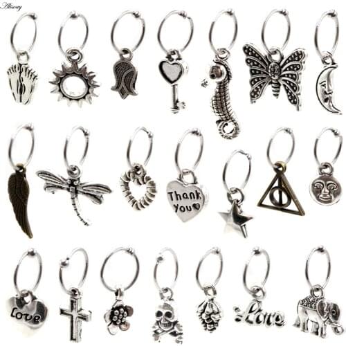 Alisouy 1pc Steel Heart Star Dangle Captive Bead Ring Ear Hoop Nose Ring Tragus Cartilalge Earring Piercing Ring Body Jewelry