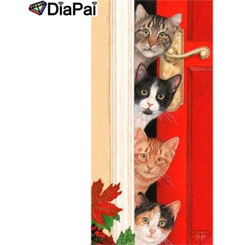 DIAPAI Diamond Painting 5D DIY 100% Full Square/Round Drill "Animal cat Leaves" Diamond Embroidery Cross Stitch 3D Decor A23380