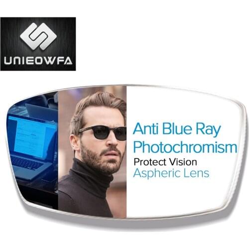 Anti Blue Light + Photochromism Glasses Lens Prescription Optical Lenses Myopia Hyperopia Aspheric CR-39 Resin Lens 1.61 1.67
