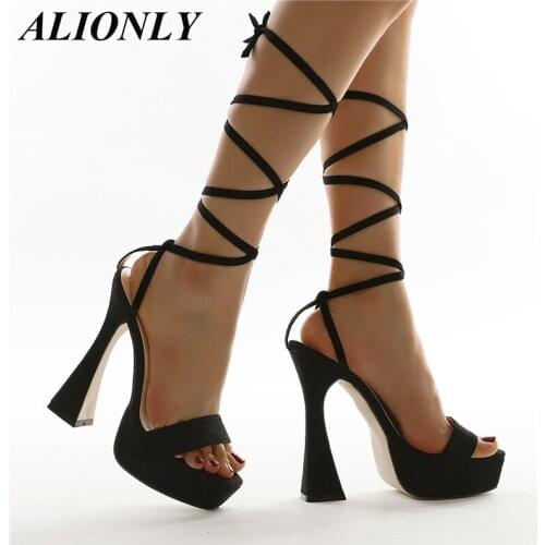 ALIONLY Sexy Sandals Open Toe Platform Thick Heels for Women 2021 Summer Shoes Rome Ankle Strap Dress Heels Sandal
