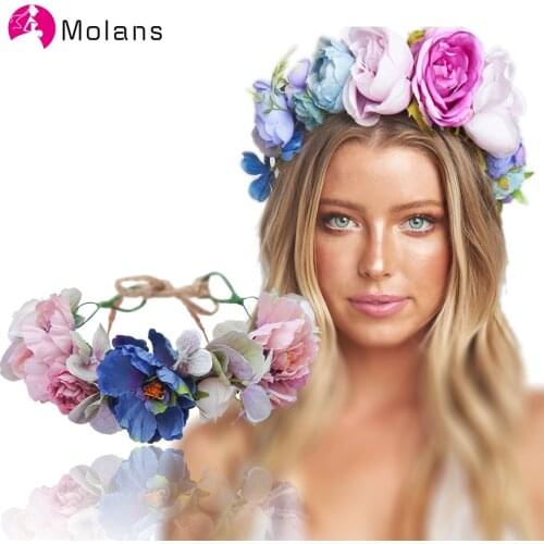 Molans Boho Flower Crowns Spring Hawaii Party Wedding Floral Garlands Romantic Bridal Chic Stimulated Wreaths Adjustable Wreath