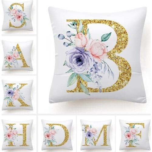 Watercolor Flowers Leaf Decorative Sofa Cushions Golden Letters Cushion Cover45x45 Polyester Pillows Cover Home Decor Pillowcase
