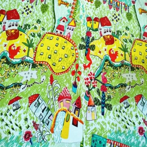 Child Graffiti Green Senic 100% Cotton Fabric for Kids Clothes Home Textile Slipcover Sewing DIY Needlework Material