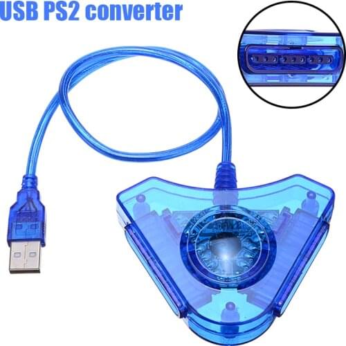 For PlayStation PSX PS2 1pc Blue PS2 to PC 2-Port Gaming Converter Dual USB Controller Adapter Pohiks