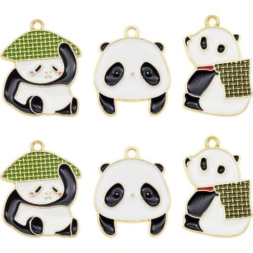 Julie Wang 6PCS Enamel Panda Charms Cartoon Animal Pendant Bracelet Earrings Jewelry Making Accessory
