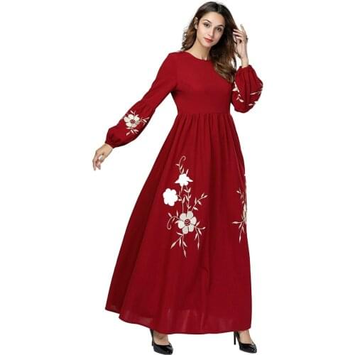 Elegant Embroidery Floral Abaya Maxi Dress Long Sleeve Robe Gowns Middle East Ramadan Tunic Vestidos Kimono Islamic Clothing
