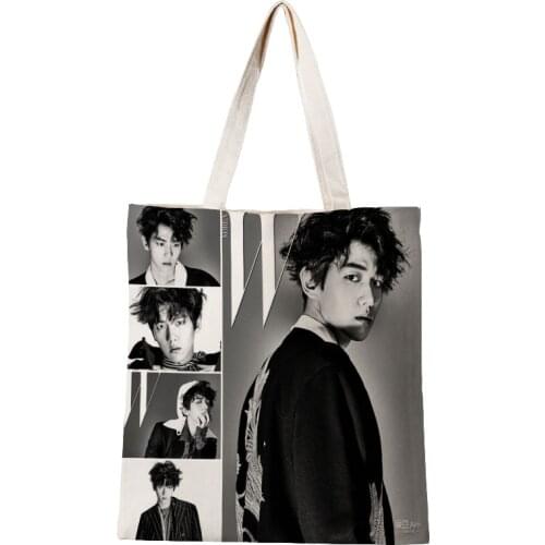 Ladies Handbags EXO BAEKHYUN Canvas Tote Bag Cotton Cloth Shoulder Shopper Bags for Women Eco Foldable Reusable Shopping Bags