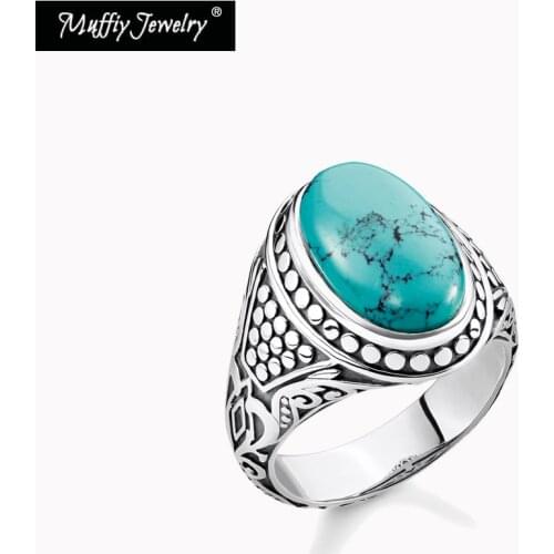 Cocktail Ring 925 Sterling Silver Turquoise Blue Stones 2021 Brand New Fine Europe Vintage Women Jewerly Energetic Ethnic Bijoux