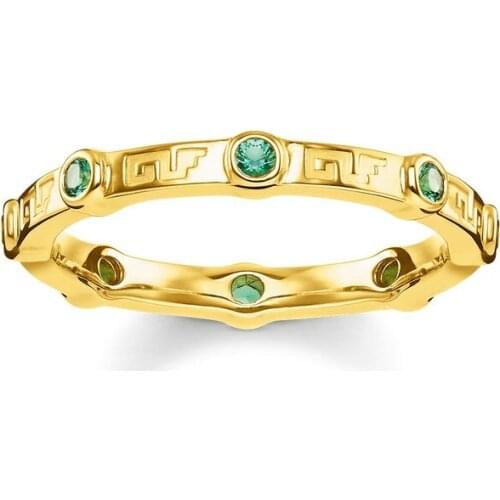 Gold Color 925 Sterling Silver Green Round Stone Band Rings 2019 Glam Fashion Thomas Style Ring Jewelry Ts Gift for Women Girls