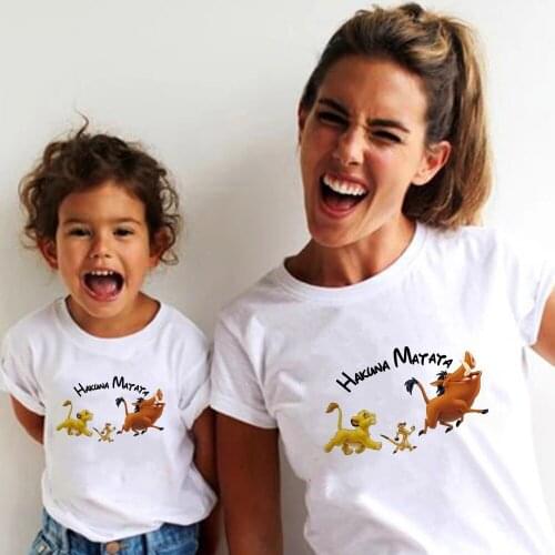 Summer Cute Twins Matching Clothes Cartoon Simba Lion King HAKUNA MATATA T-shirts With Print Family Costumes Women Tshirt Tops
