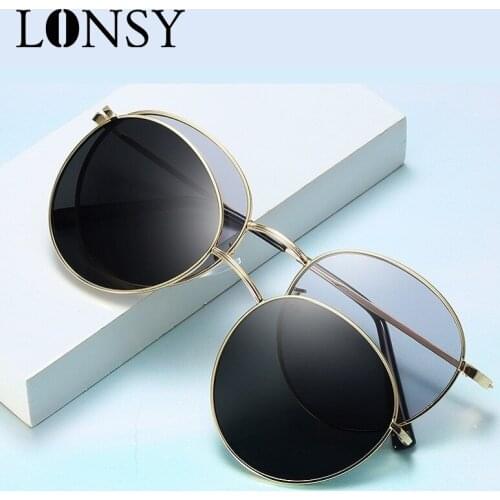 LONSY New Brand Round Design Metal Magnet Clip Sunglasses Women Men Custom Prescription Myopia Gafas De Sol