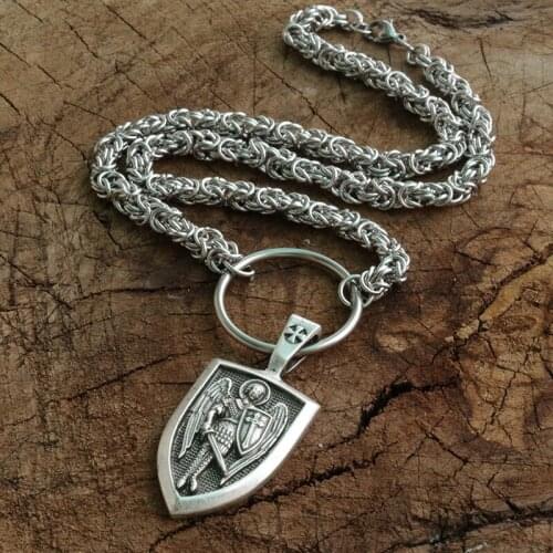 Men necklace Archangel St.Michael Protect Me Saint Shield Protection Charm russian orhodox pendant knight Shield pendant