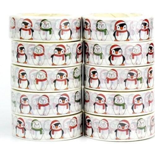 NEW 10pcs/Lot Decorative Penguin and Polar bear Christmas Washi Tapes for Bullet Journal Adhesive Masking Tape Cute Papeleria