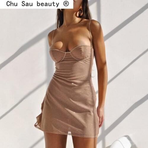 2021 New Sexy Glitter Sequins Straps Mini Dress Women Sleeveless Evening Party Fairy Dresses Female Summer Beach Prom Outfits
