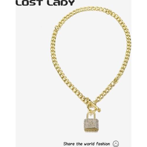 Lost Lady New Lock Pendant Necklace For Women Gold Color Alloy Clavicle Chain Statement Necklace Wholesale Jewelry Party Gifts