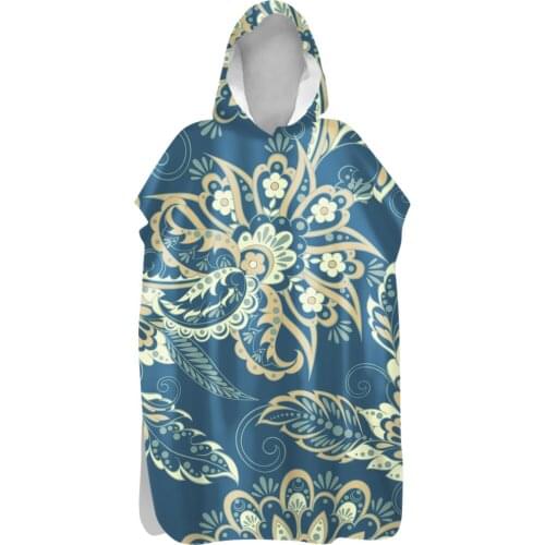 Summer Geometric Pattern Poncho Towel Surf Beach Wetsuit Changint Bath Hooded Robe Towels With Button Outdoor Beachwear