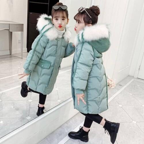 High Quality Fur Collar Thicken Down Cotton Coat Snowsuit For Mid Big Children Girls Parka Warm Hooded Down Jackets Outerwear