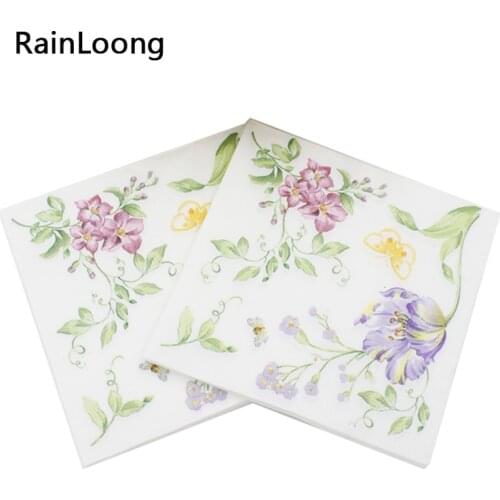 [RainLoong] Floral Paper Napkin With Bee Flower Para Festas & Party Tissue Napkin Supply Decoration 33*33cm 1 pack