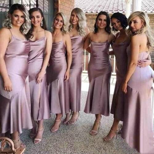 Mermaid Spaghetti Straps Bridesmaid Dresses Ankle Length Satin Maid of Honor Gowns Wedding Guest Tailor Made Plus Size Available