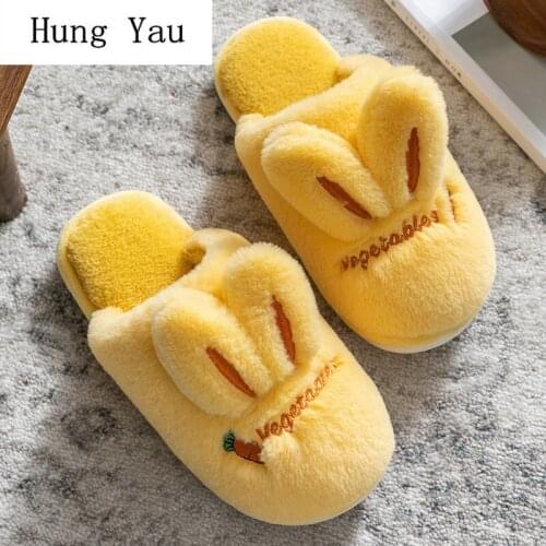Women Men Slippers Flips Flops Winter Warm Shoes Cartoon Rabbit Fashion Platform Home Slides Non-slip Couple Flats Indoor