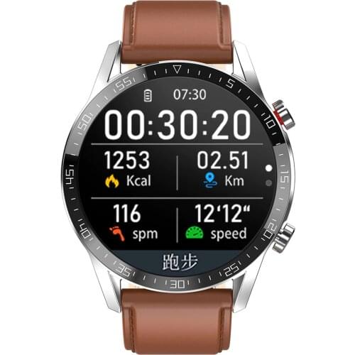 S13 Voice Calling Blood Pressure Monitor Ecg Measurement Smart Watch-Brown Leather
