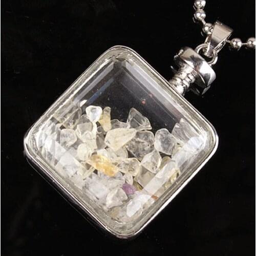 100-Unique 1 Pcs Silver Plated Wish Bottle Square Shape Natural Rock Crystal Pendant For Women Party Jewelry