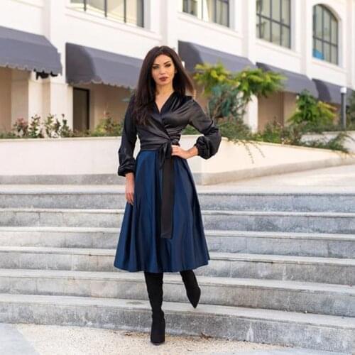 Big Swing Skirts Womens Fashion Solid Color Ladies Skirt Long Skirt 2021 Autumn Spring Knee Length Bow Slim jupe femme