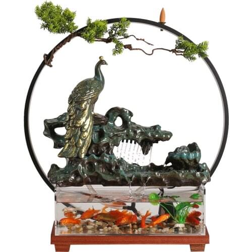 Zq Fish Tank Money Drawing and Luck Changing Living Room Desktop Flowing Water Creative Gift Ornaments