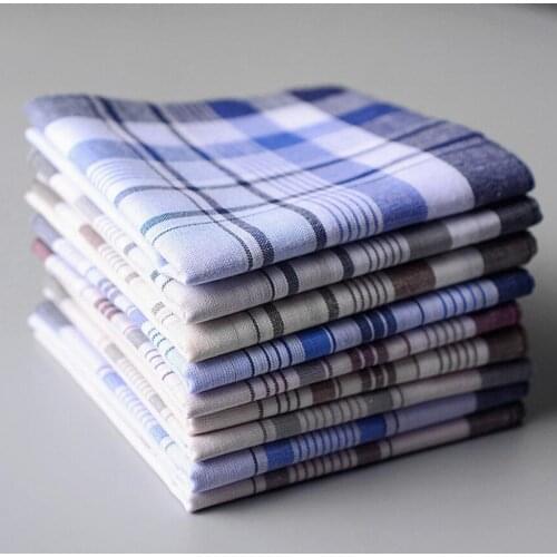 10pcs dark color Men plaid Handkerchiefs women 100% Cotton with Stripe Hankies Gift Set