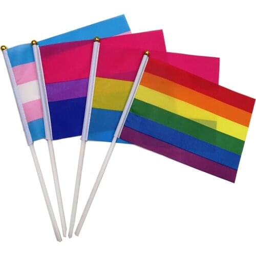 100pcs/lot aerlxemrbrae Custom Hand Flag 14 x 21 cm Geminbowl Rainbow flag Hand Waving Gay Pride LGBT transgender hand flag