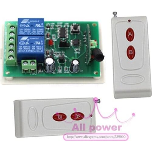 DC 12V 2CH Channel Wireless Remote Control Switch RF Remote switch Transmitter Receiver