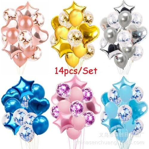14Pcs/set 18inch Heart Star Foil Balloon 12inch Confetti Latex Balloons Home Children Birthday Wedding Party DIY Decoration