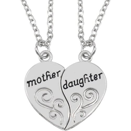 2 pcs Mother Daughter Heart Necklace Vintage Silver Color Love Pendant Necklace For Mom Mothers Day Gift Birthday Gift