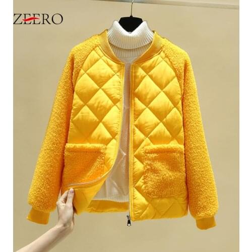 2020 Autumn Women Jackets Lamb Fur Parkas Short Coats Plus Size Female Winter Parka Mujer Cashmere Stitching Jacket Streetwear