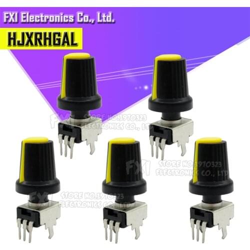 5Set=10PCS RV09 Vertical 1K ~ 500K Ohm Adjustable Resistor 3pin Seal Potentiometer for Arduino with knob Yellow cap (5PCS+5PCS)