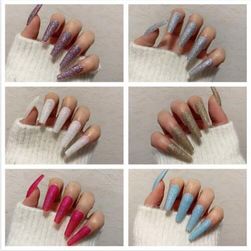 5 Pcs Fake Nails Matte Glitter Detachable Tips for Nail Extension Manicure Art Press on Nails Long Full Cover Fake False Nails