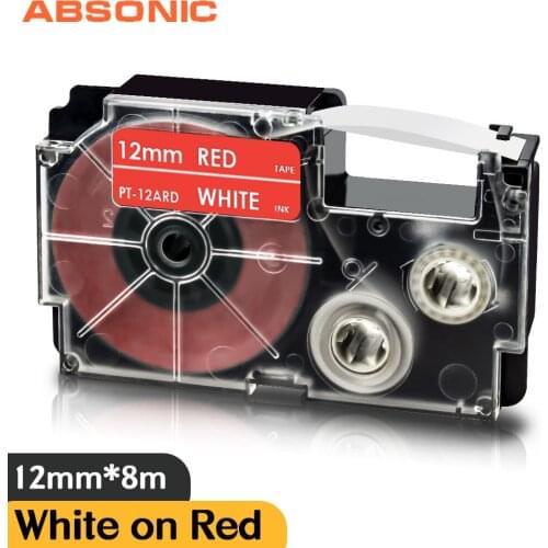 Absonic XR12ARD White on Red Printer Ribbon 12mm Compatible Casio Label Tape XR-12ARD for Casio Label Printer KL-1500 KL-300