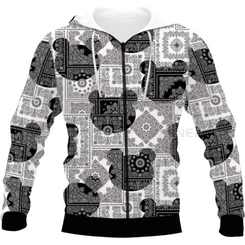 New Fashion Bandana Graphic Spring Autumn Winter Hip Hop Casual Brand 3D Print Paisley Zip Hoodie Polyester v18